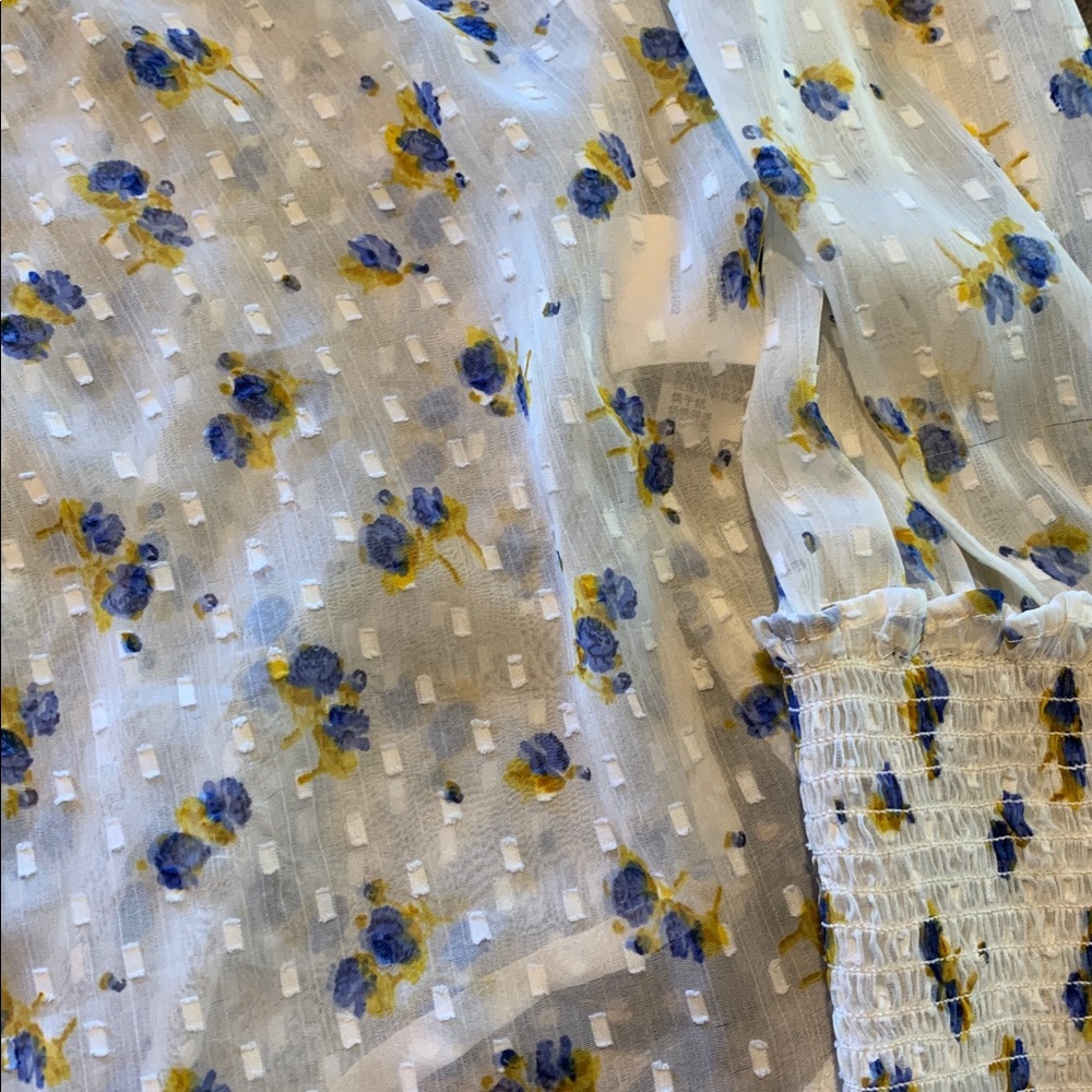Free People Flowers in December Lightweight Sheer Blouse - White w Flowers - Picture 5 of 7